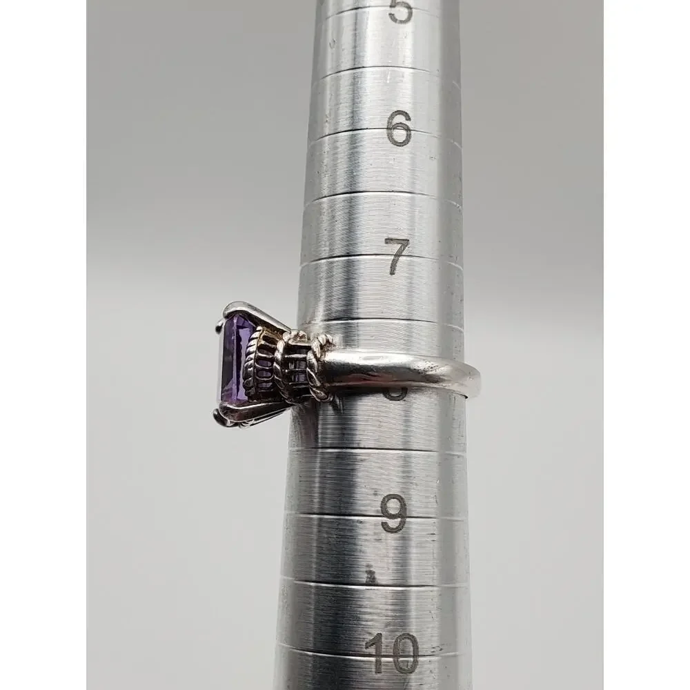 925 Sterling Silver Vintage Emerald-Cut Purple CZ Ring Size 8